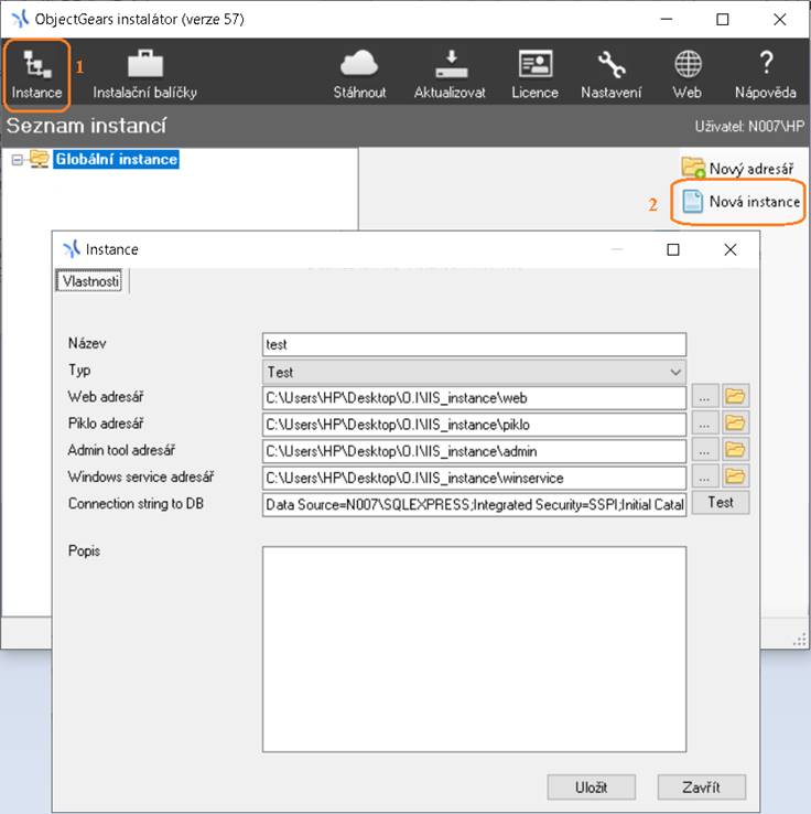 ObjectGears nová inštancia - Systém ObjectGears