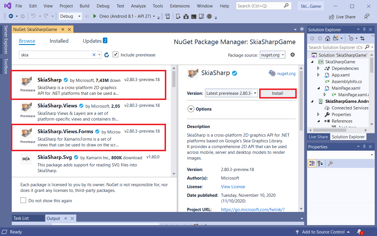 inštalácia SkiaSharp - Tvorba mobilných aplikácií v Xamarin a C # .NET