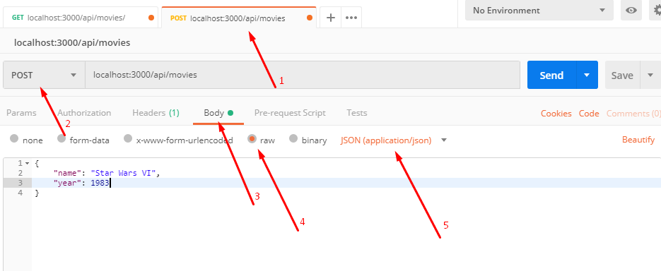 Odoslanie požiadavky pomocou aplikácie Postman na Node.js API server - Node.js