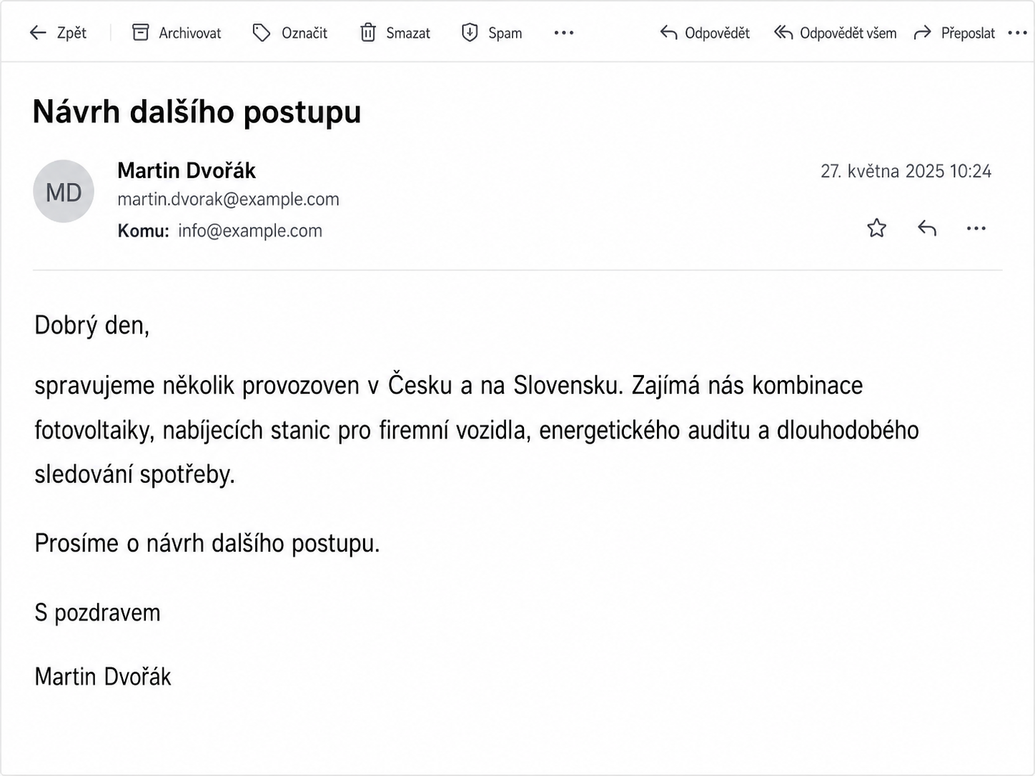 E-mail s neštandardným dopytom na komplexné energetické riešenie  - Business AI - Automatizácia, asistenti a agenti pre firmy - Business AI - Automatizácia, asistenti a agenti pre firmy