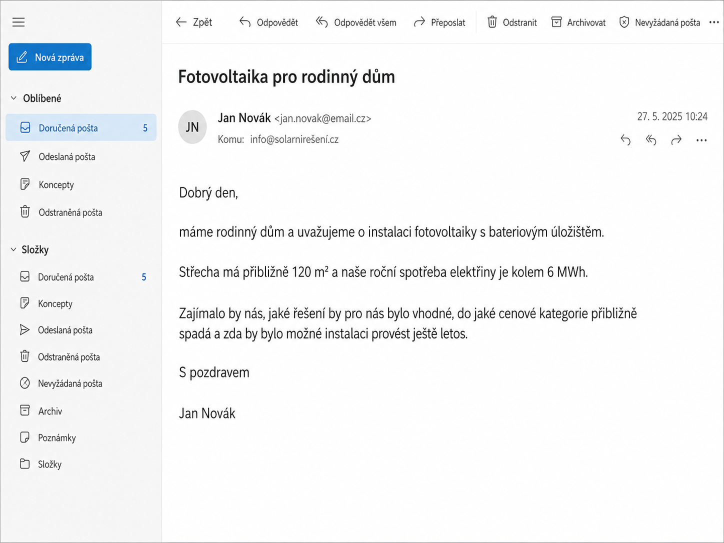 Zákaznícky dopyt v e-maile - Business AI - Automatizácia, asistenti a agenti pre firmy - Business AI - Automatizácia, asistenti a agenti pre firmy