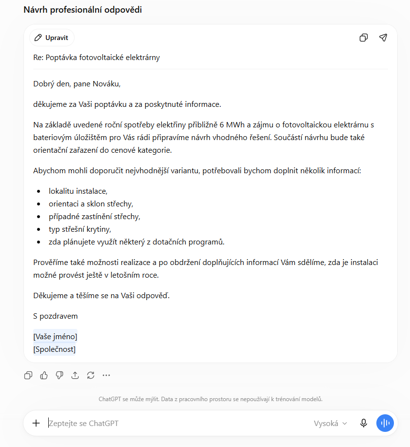 Analýza obchodného dopytu a návrh odpovede bežného AI chatbota - Business AI - Automatizácia, asistenti a agenti pre firmy - Business AI - Automatizácia, asistenti a agenti pre firmy