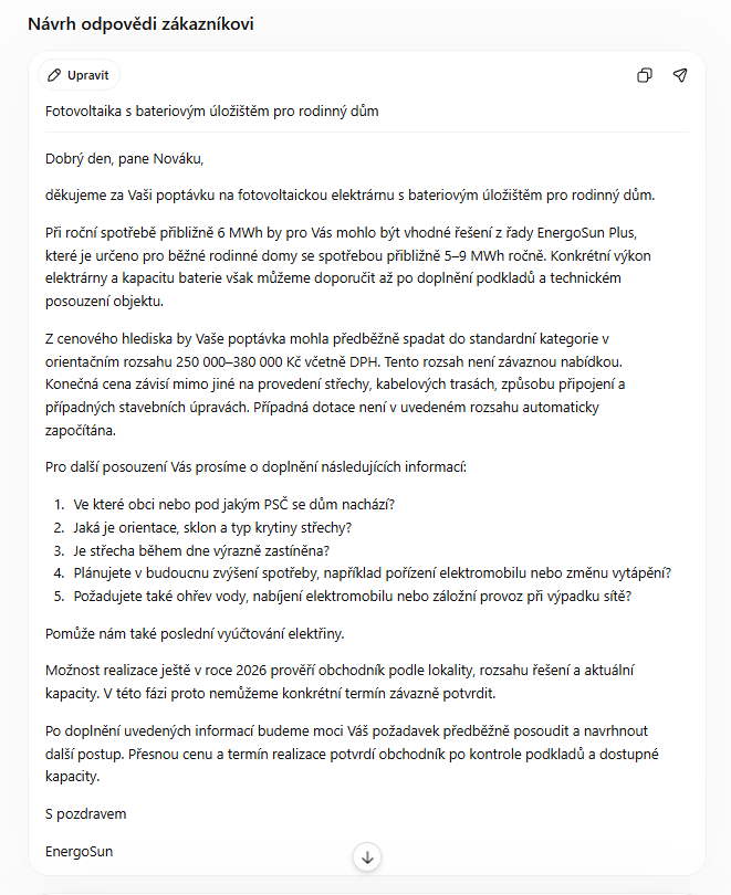 Spracovanie obchodného dopytu firemným AI asistentom - Business AI - Automatizácia, asistenti a agenti pre firmy - Business AI - Automatizácia, asistenti a agenti pre firmy