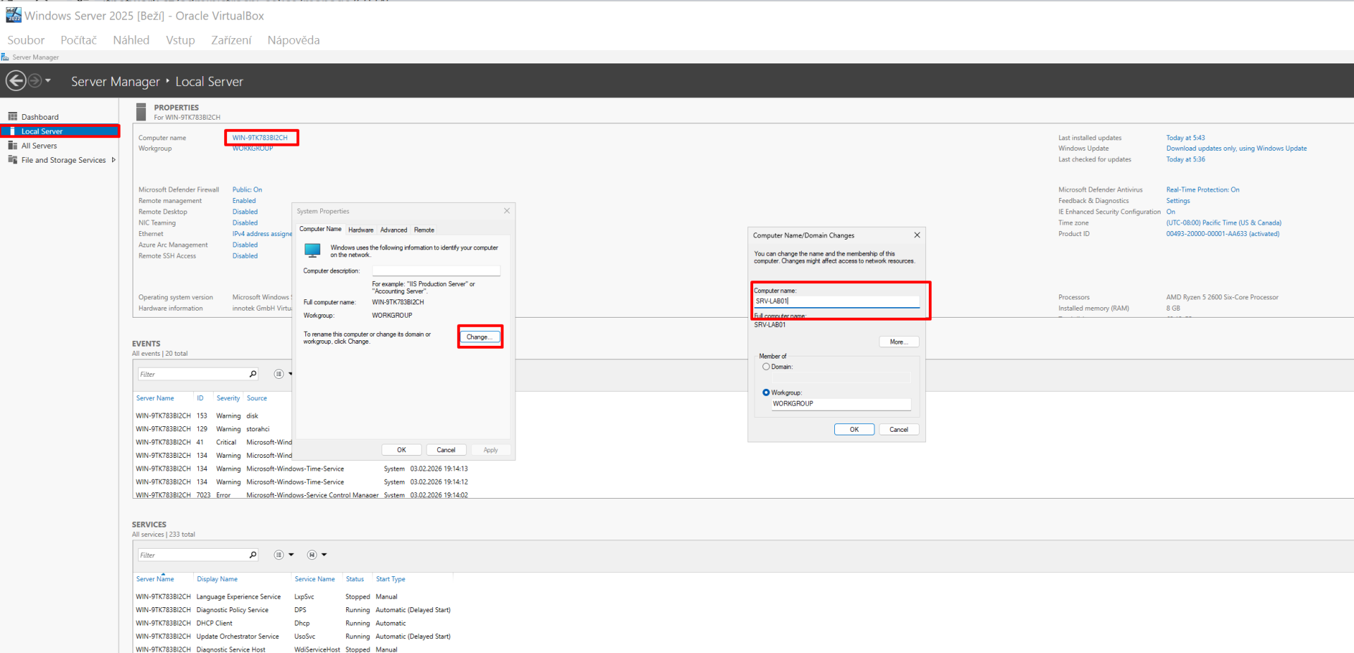 Zmena hostname vo Windows Server - Správa serverov a služieb - Správa serverov a služieb