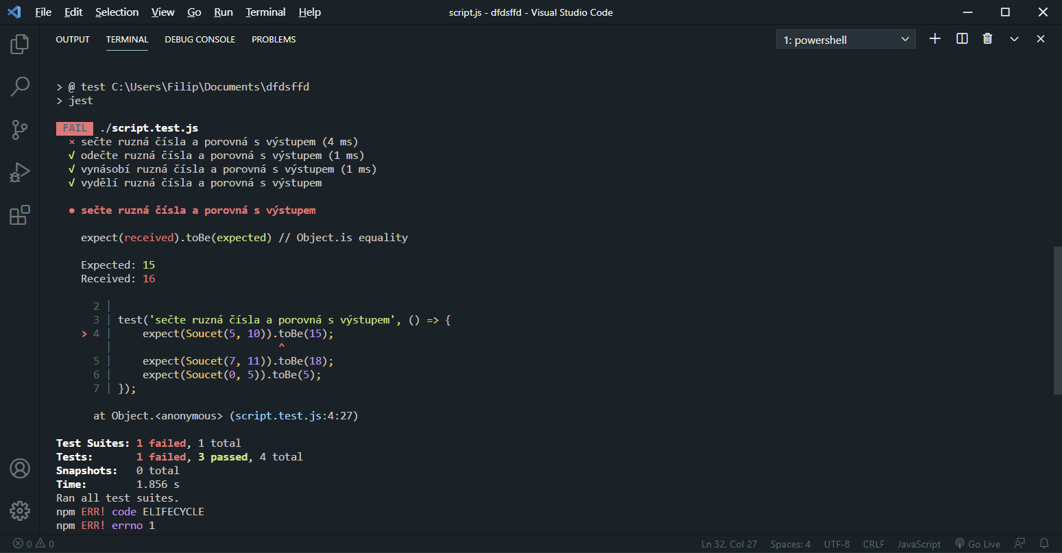neuspesny_test - Testovanie v JavaScripte