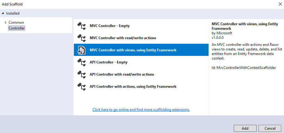 Scaffolding controller v ASP.NET Core MVC - Základy ASP.NET Core MVC