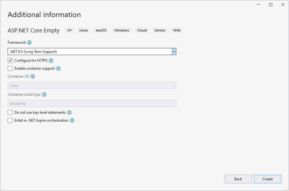 Okno Additional information vo Visual Studio - Základy ASP.NET Core MVC