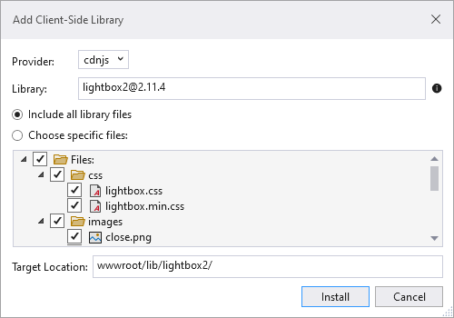 Pridanie javascriptovej knižnice lightbox2 vo Visual Studio - Základy ASP.NET Core MVC