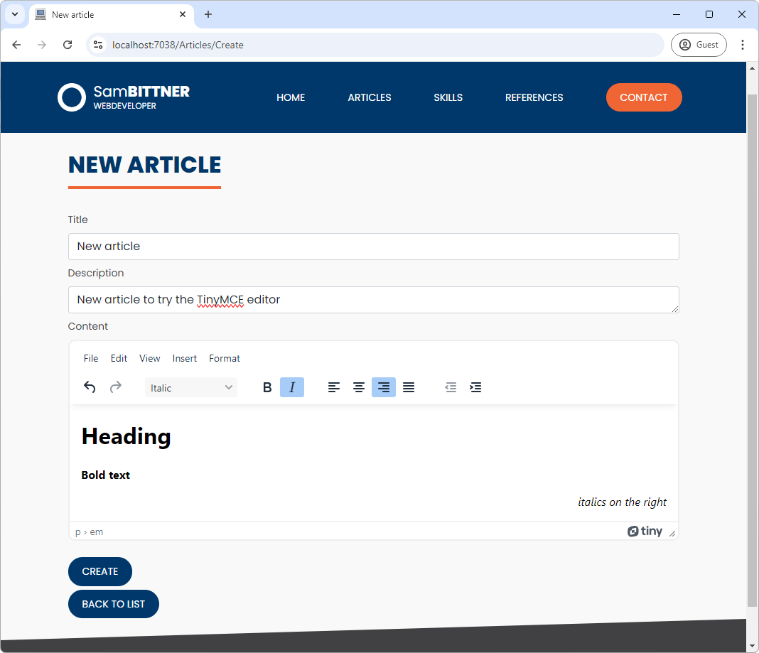 TinyMCE WYSIWYG editor v ASP.NET MVC - ASP.NET Core