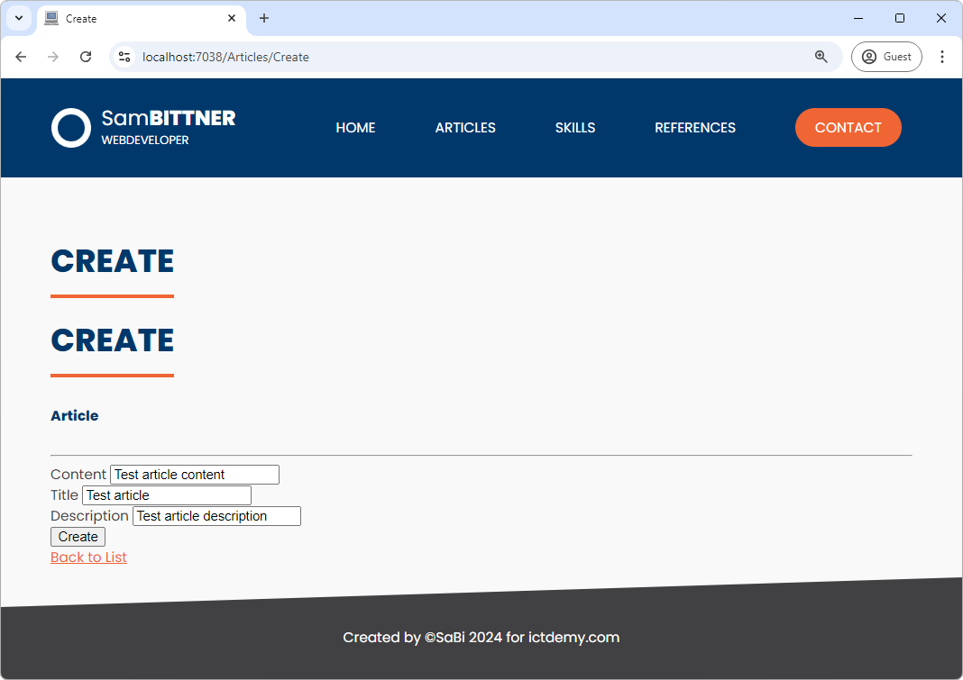 Pridanie nového článku v ASP.NET Core MVC - Základy ASP.NET Core MVC