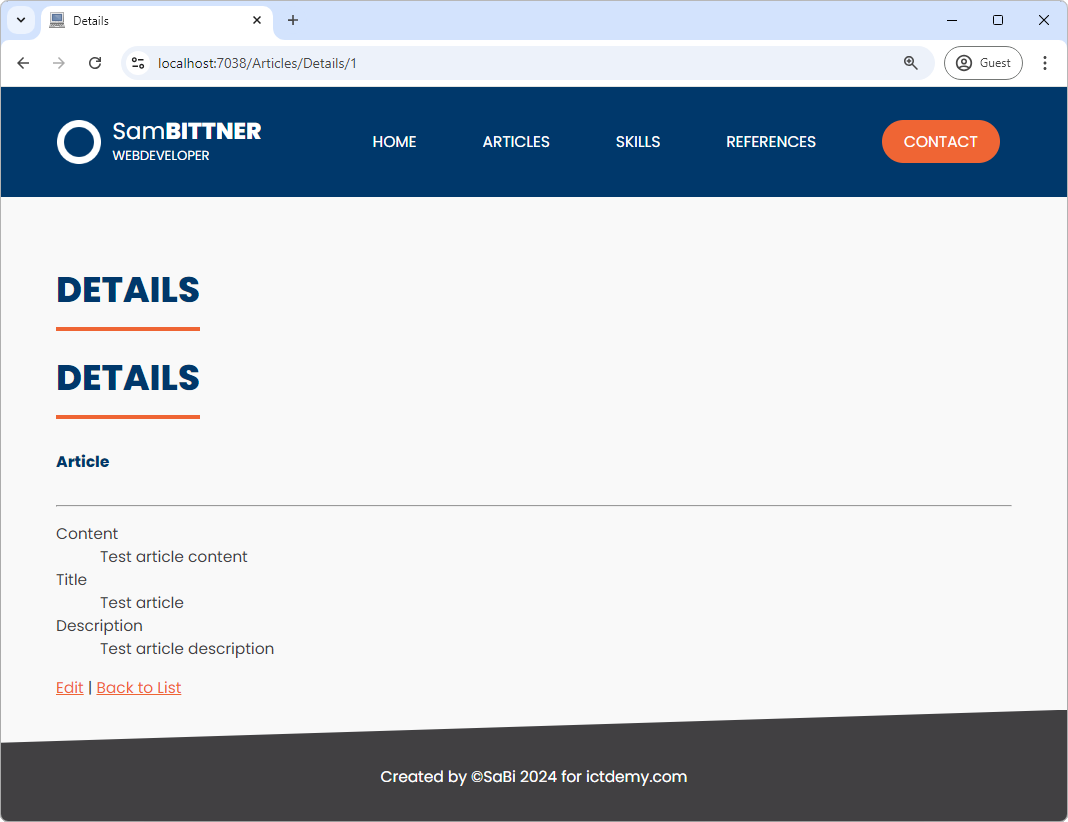 Detail článku v ASP.NET Core MVC - Základy ASP.NET Core MVC