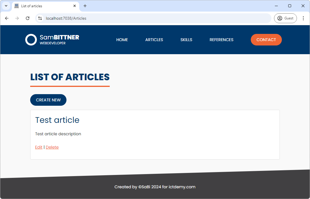 Zoznam článkov v ASP.NET Core MVC - Základy ASP.NET Core MVC