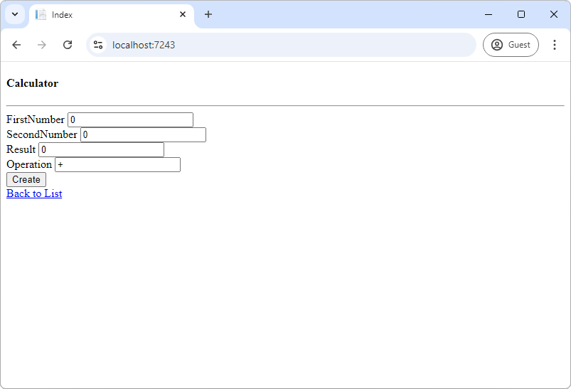 Vygenerovaná kalkulačka v ASP.NET Core MVC - Základy ASP.NET Core MVC