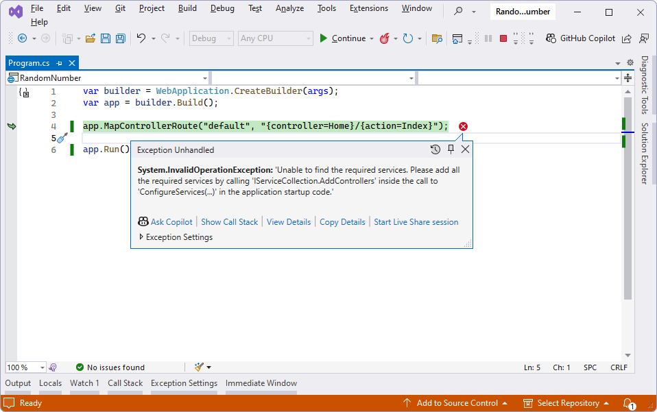 InvalidOperationException vo Visual Studio - Základy ASP.NET Core MVC