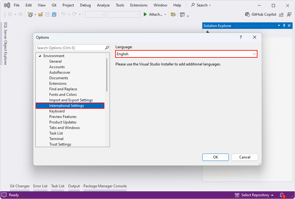 Visual Studio 2022 – Výber anglického jazyka - Základy ASP.NET Core MVC