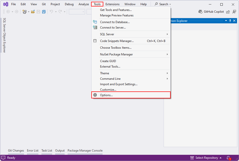 Visual Studio 2022 – menu Nástroje – Možnosti - Základy ASP.NET Core MVC