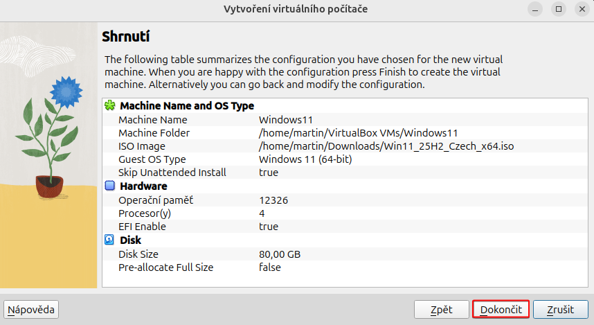 Dokončenie vytvorenia virtuálneho počítača - Základy Linuxu - Základy Linuxu