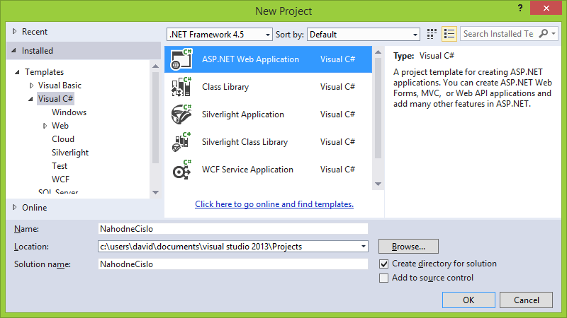Nový ASP.NET projekt vo Visual Studio - ASP.NET Web Forms