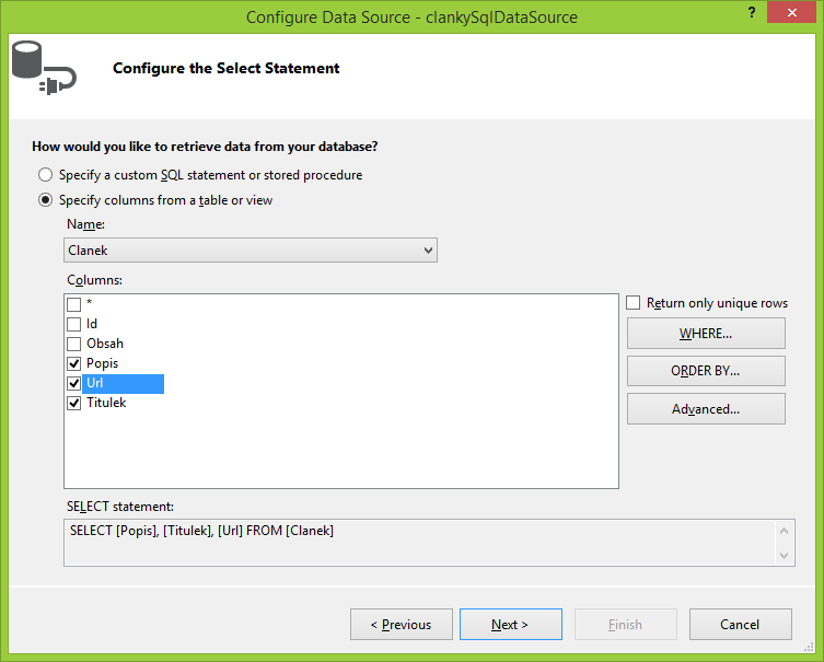 Pridanie DataSource v ASP.NET Web Forms - ASP.NET Web Forms