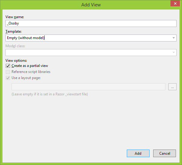 Pridanie partial view v ASP.NET Single Page Application - ASP.NET MVC - Single Page Application