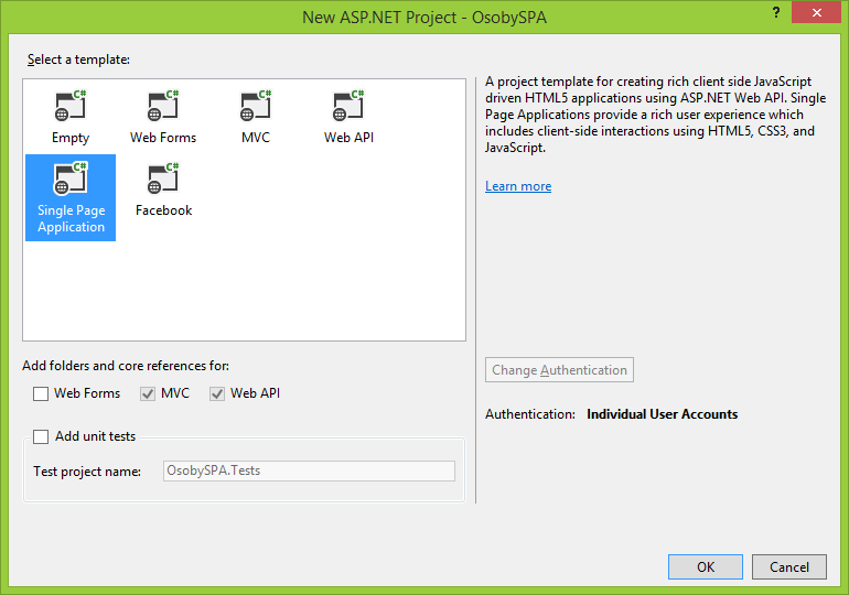 Projekt sa Single Page Application vo Visual Studio - ASP.NET MVC - Single Page Application