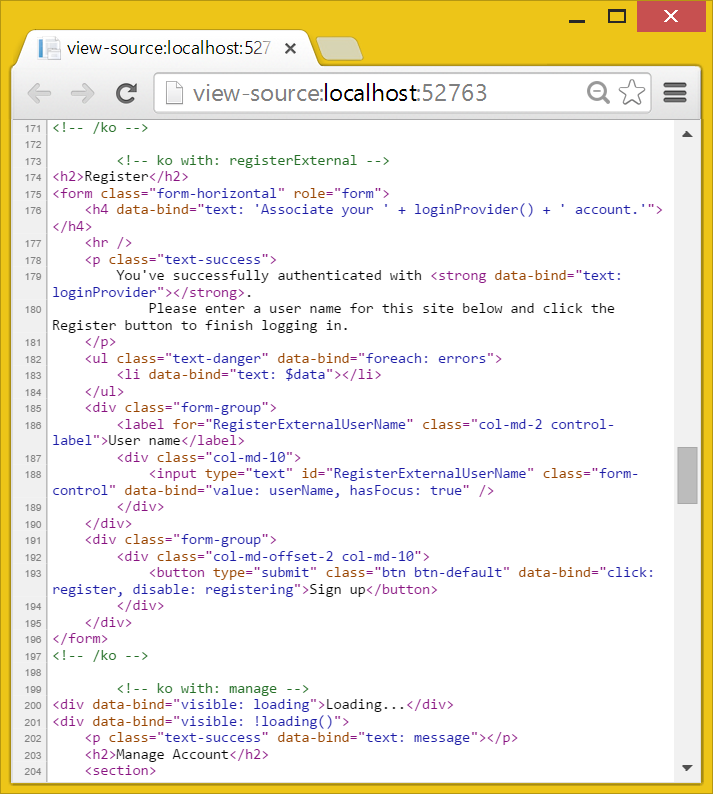 Zdrojový kód webovej stránky v ASP.NET Single Page Application - ASP.NET MVC - Single Page Application
