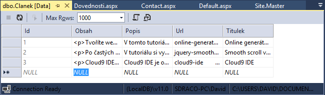 Testovacie dáta v ASP.NET - ASP.NET Web Forms