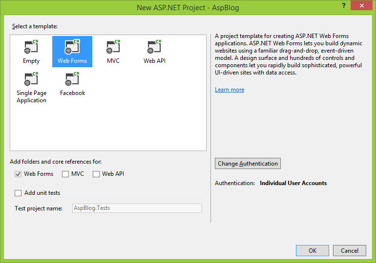 Template v ASP.NET Web Forms - ASP.NET Web Forms