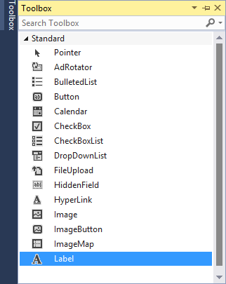 ToolBox vo Visual Studio pre ASP.NET - ASP.NET Web Forms