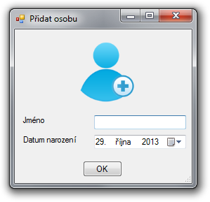 Formulár pre pridanie novej osoby v C# .NET - Okenné aplikácie v C # .NET vo Windows Forms