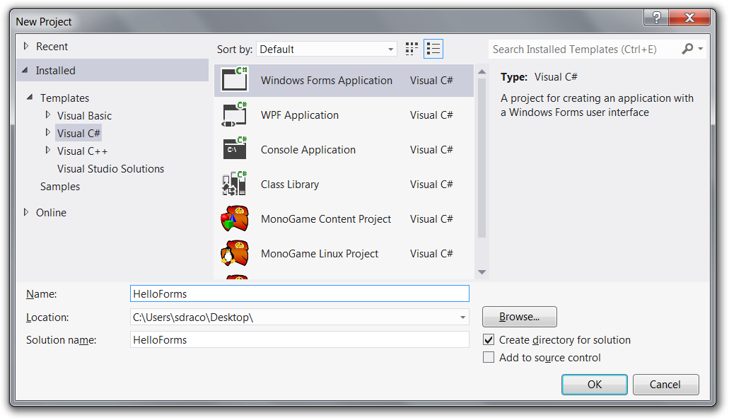 Založenie nového projektu Windows Forms vo Visual Studio - Okenné aplikácie v C # .NET vo Windows Forms