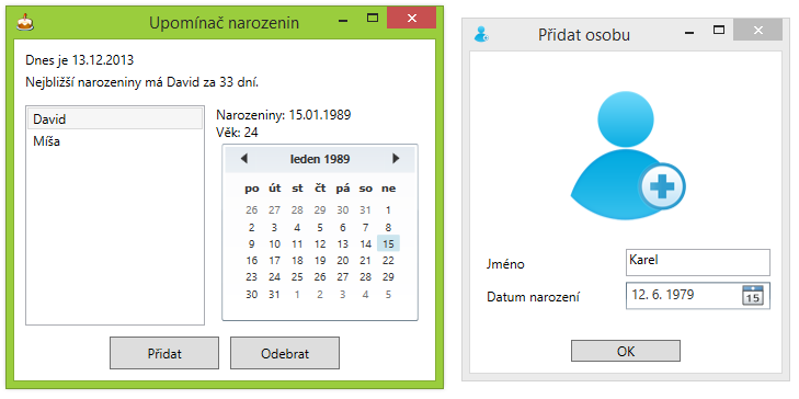 Upomienku narodeniny v C# .NET WPF - Okenné aplikácie v C # .NET WPF