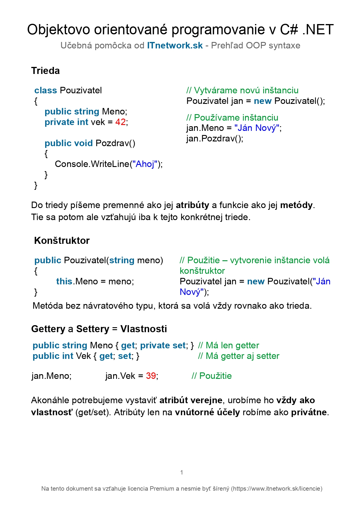Objektovo orientované programovanie v C# .NET