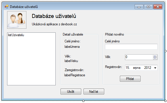 Formulár databázy používateľov v CSV - Súbory a sieť vo Visual Basic .NET