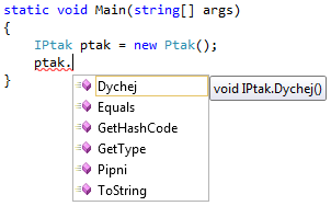 Metódy vtáka s rozhraním IPtak - Objektovo orientované programovanie v C #