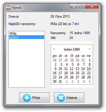 Aplikácia na upomínania narodenín v C# .NET - Okenné aplikácie v C # .NET vo Windows Forms