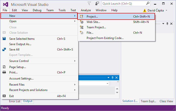 Založenie nového projektu vo Visual Studio - Základné konštrukcie jazyka C # .NET