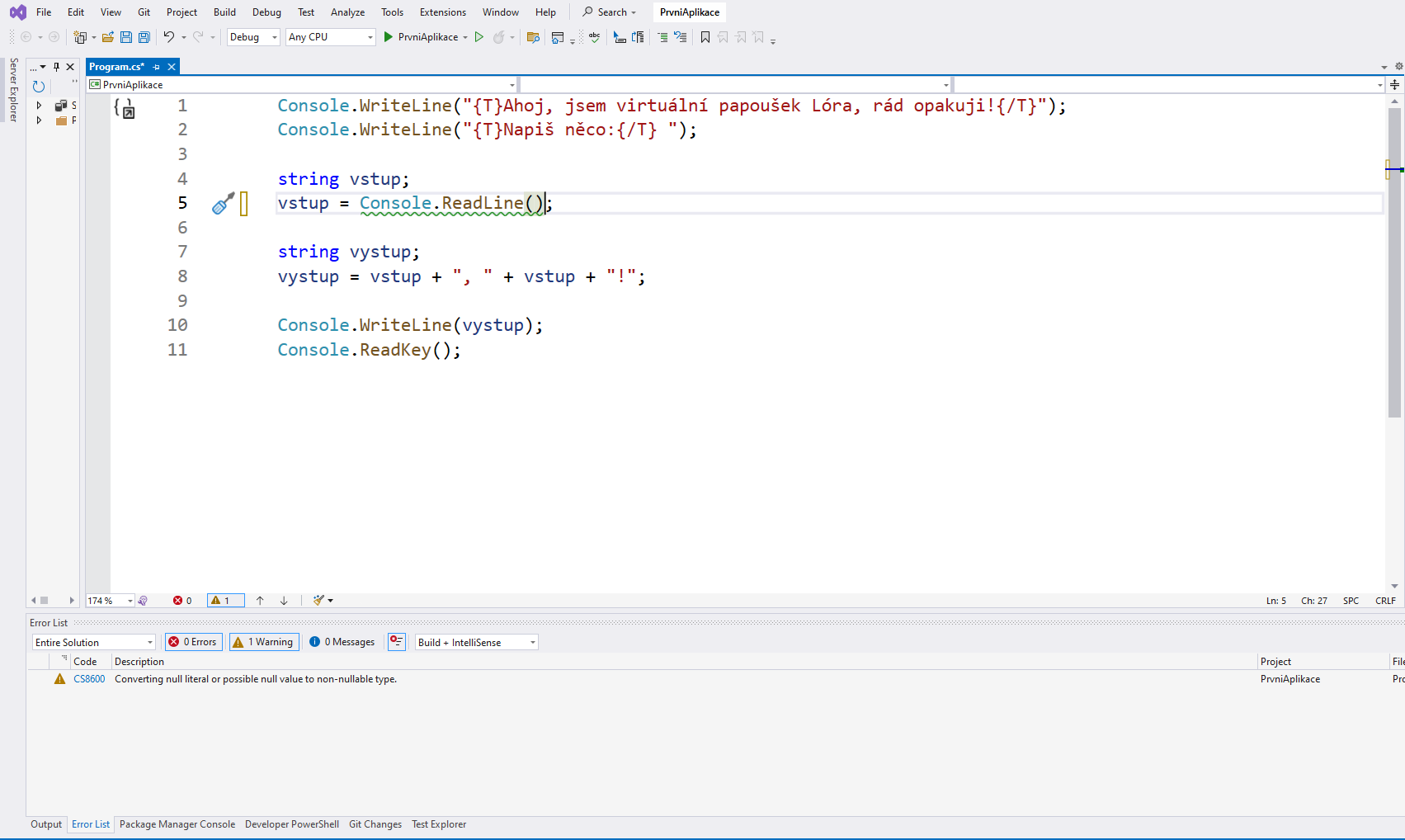 Varovanie null_console.readline - Základná konštrukcia jazyka C# .NET - Základná konštrukcia jazyka C# .NET