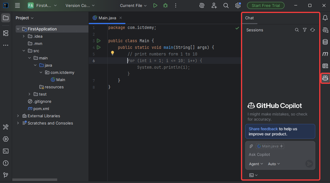 GitHub Copilot v IntelliJ IDEA - Základné konštrukcie jazyka Java