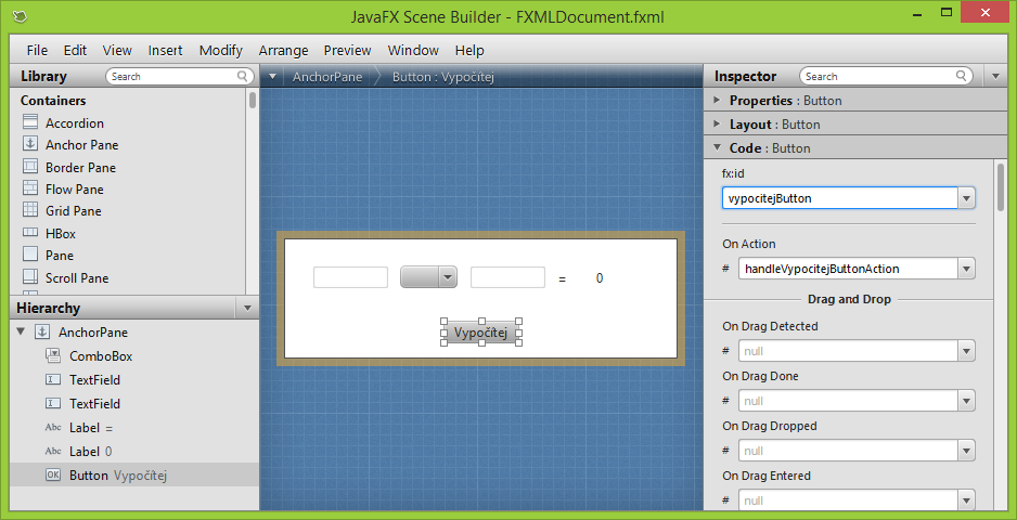 Formulár kalkulačky v JavaFX Scene Builderu - Okenné aplikácie v Java FX
