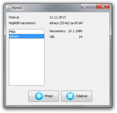 Aplikácia na upomínania narodenín v Java Swing - Základy Java Swing