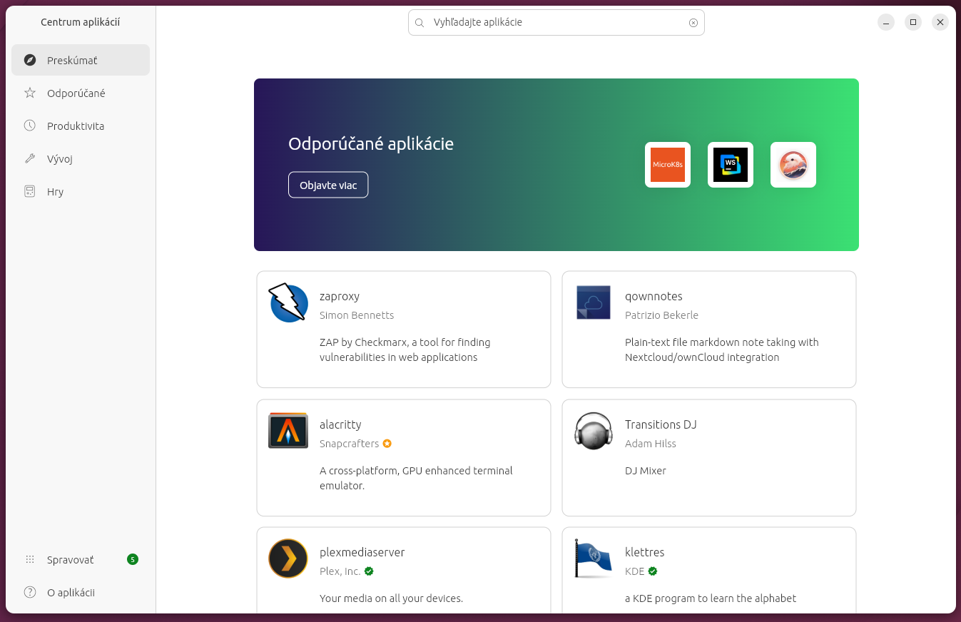 Centrum aplikácií v Linux Ubuntu - Základy Linuxu