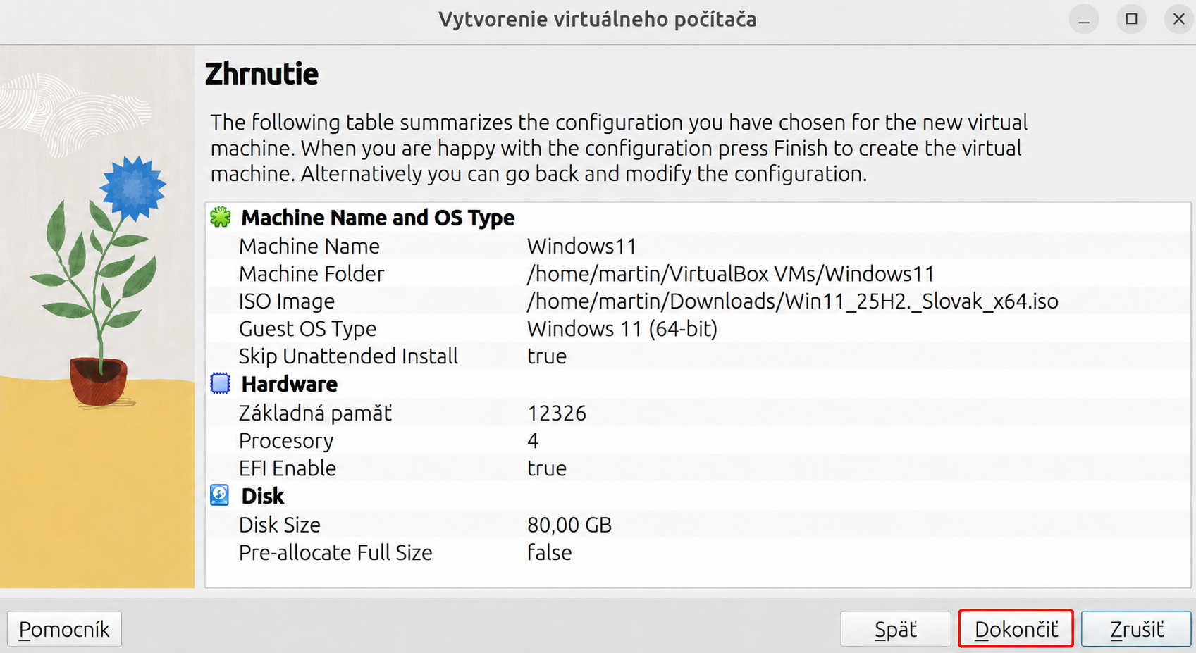 Dokončenie vytvorenia virtuálneho počítača - Základy Linuxu
