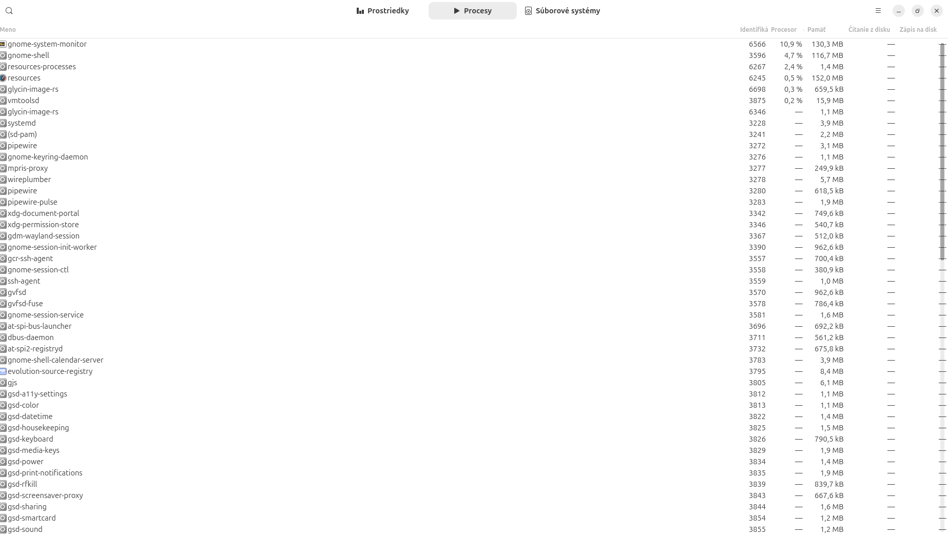 GNOME System Monitor – procesy - Základy Linuxu