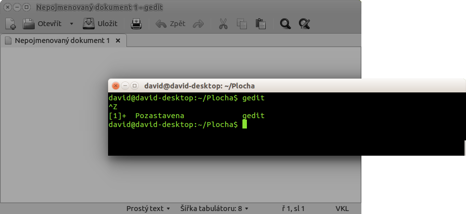 Gedit spustený ako proces v Bashi - Základy Linuxu