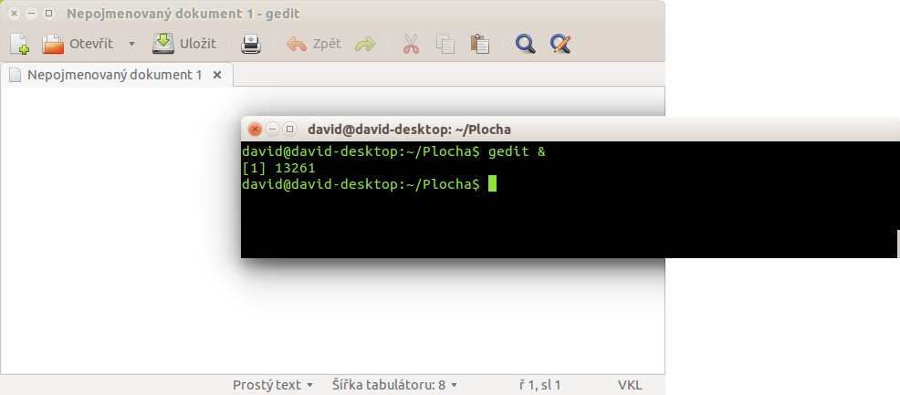 Gedit spustený ako proces v Bashi - Základy Linuxu