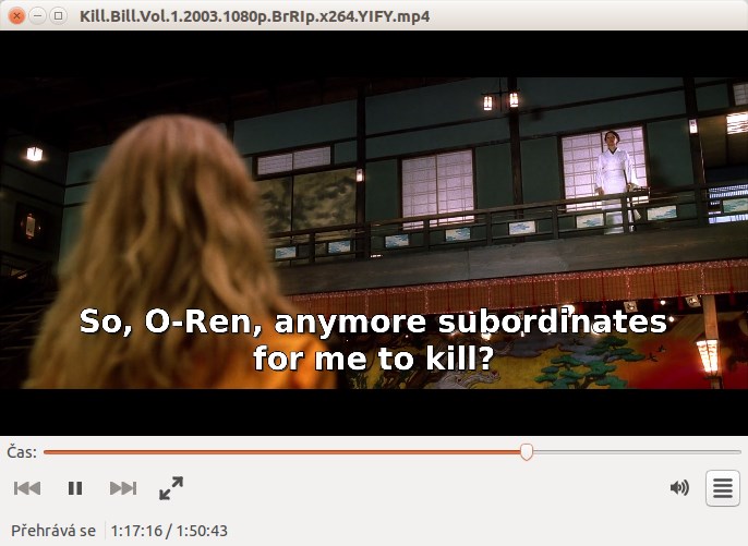 Kill Bill v prehrávači Totem v Ubuntu Linuxe - Základy Linuxu