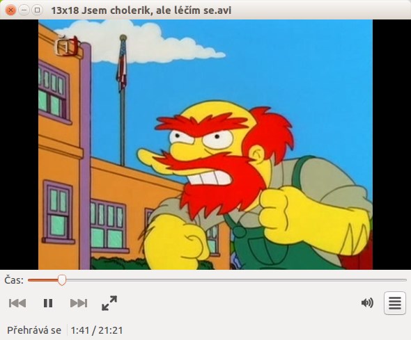 Simpsonovci v prehrávači Totem v Ubuntu Linuxe - Základy Linuxu
