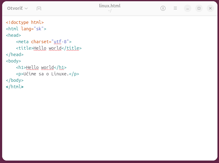 GNOME Text Editor v Ubuntu - Základy Linuxu