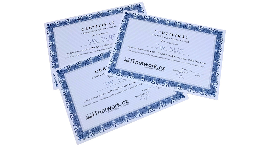 Certifikát pre školenie objektovo orientovaného programovania v C# .NET - Kurzy programovania C# .NET - Najväčší slovenský e-learning